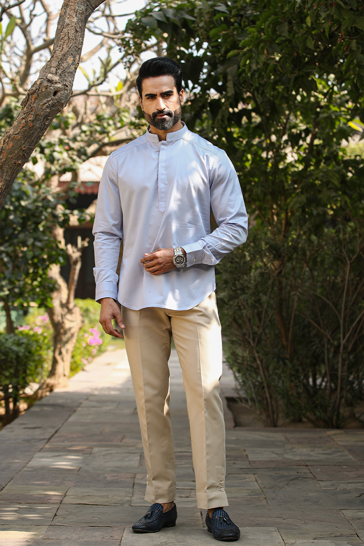 Blue Signature Corded Kurta Shirt