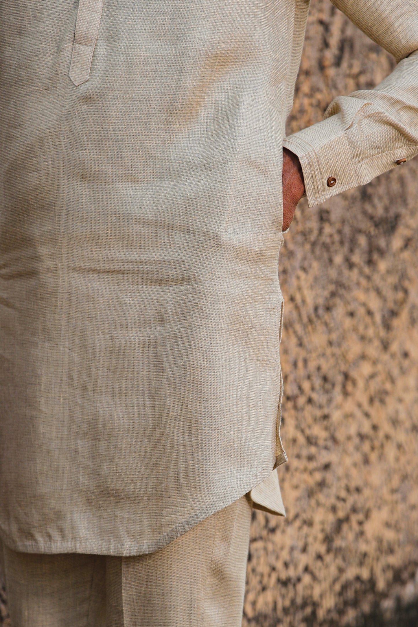 Beige Signature Reversible Checkered Bandi & Kurta Set