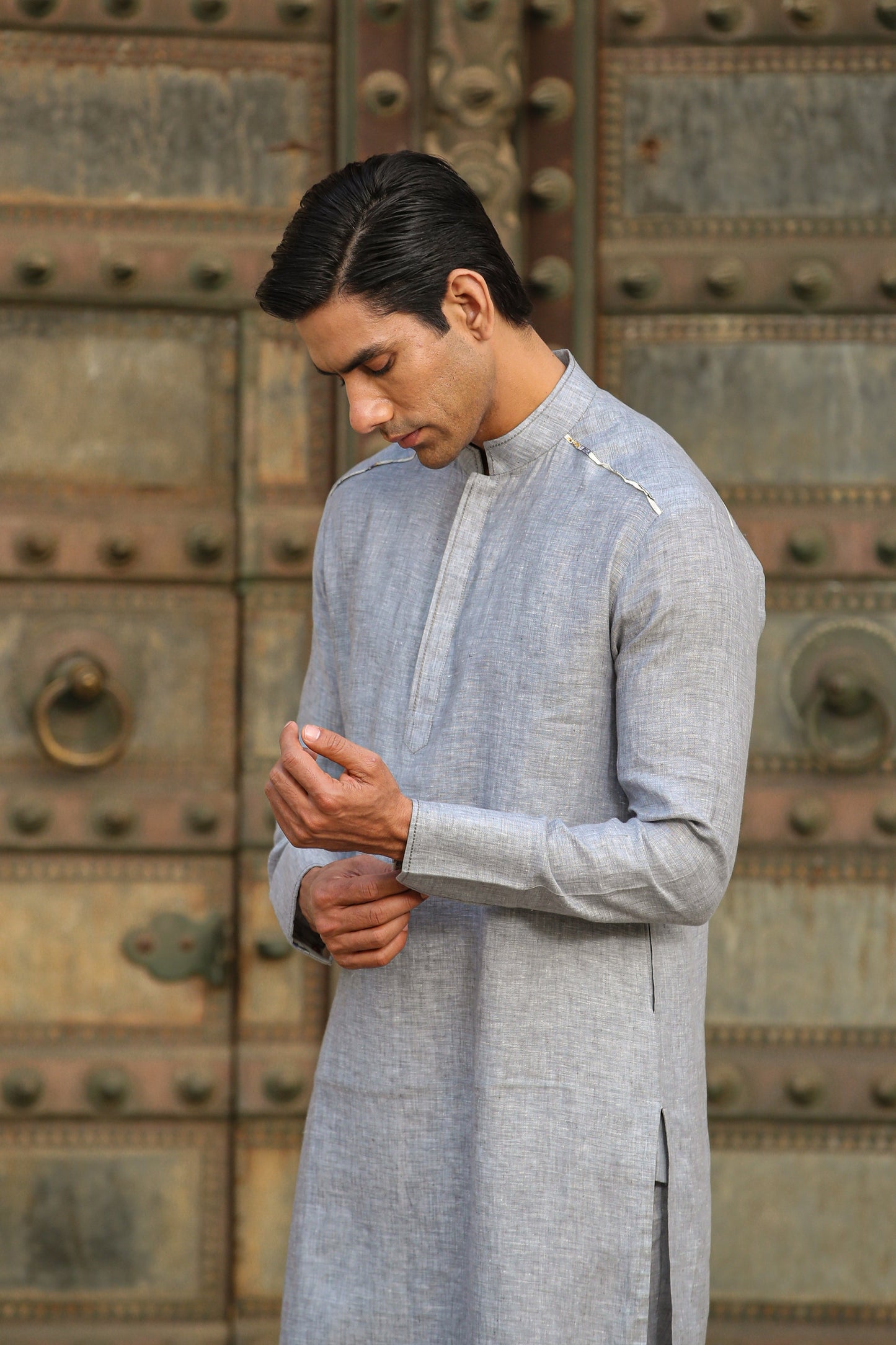 Grey Signature Reversible Floral Bandi & Kurta Set