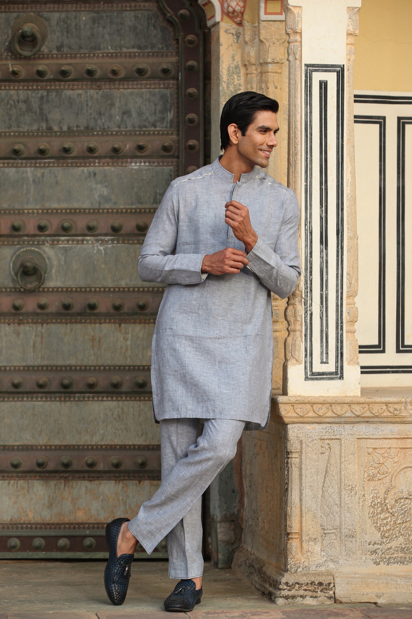 Grey Signature Reversible Floral Bandi & Kurta Set