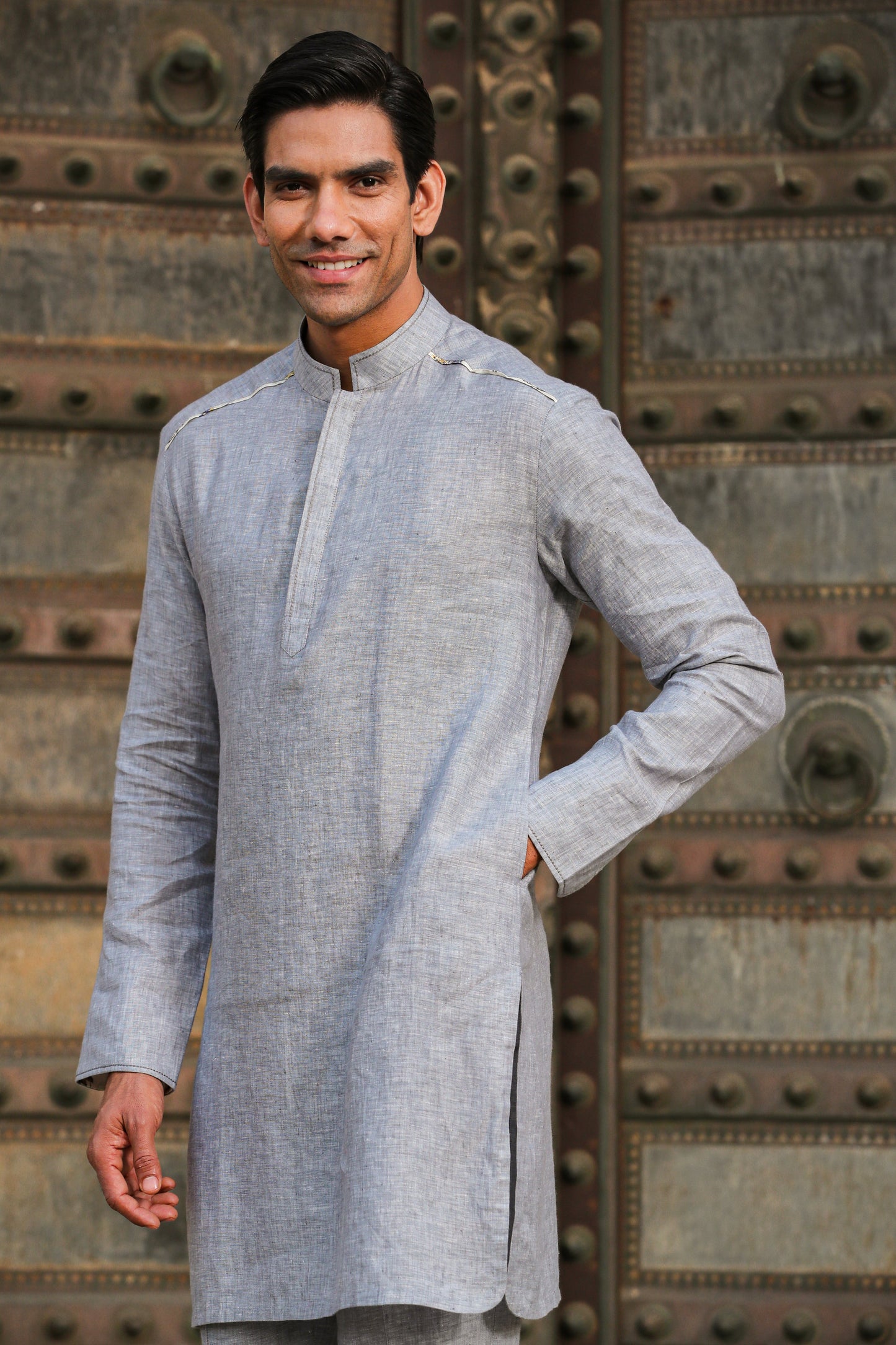 Grey Signature Reversible Floral Bandi & Kurta Set