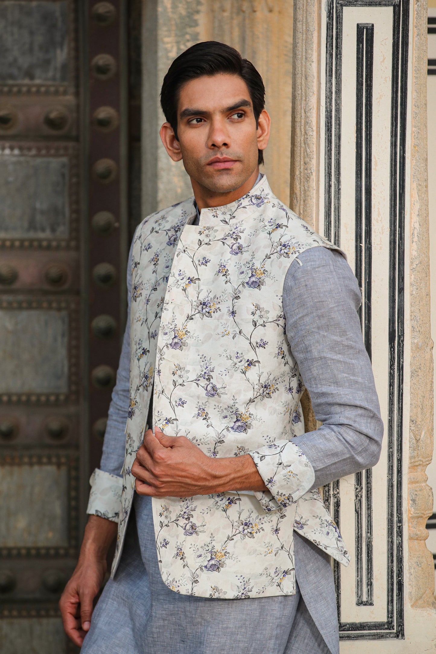 Grey Signature Reversible Floral Bandi & Kurta Set