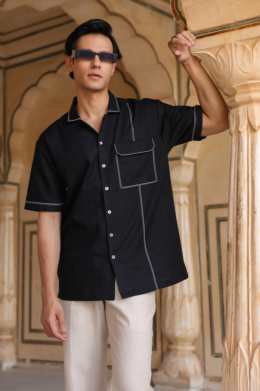 Black Cuban Collar Shirt