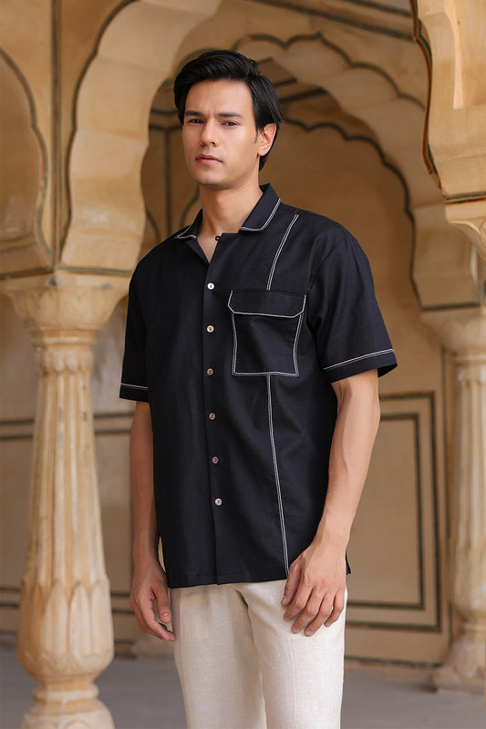 Black Cuban Collar Shirt