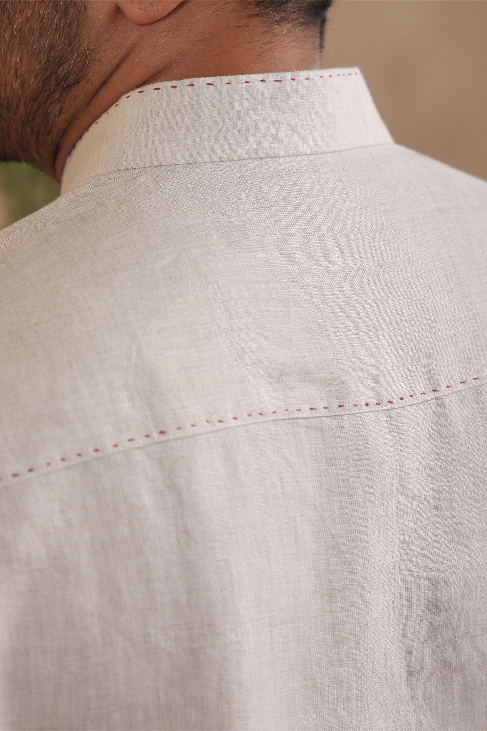 Full Sleeves Mandarin Collar Signature Kurta Shirt With Striped Yoke