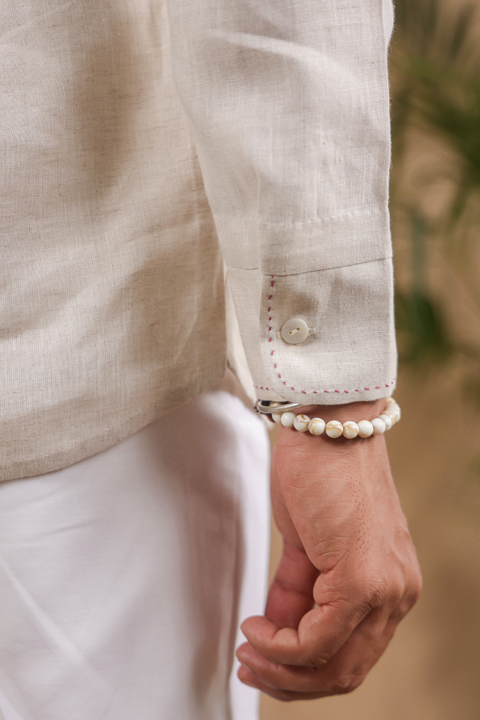 Full Sleeves Collarless Signature Kurta Shirt With Striped Yokes