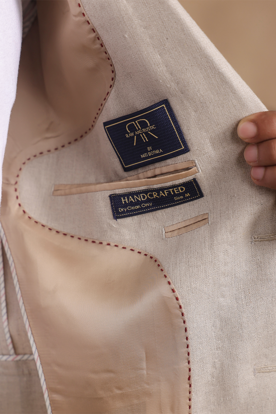 Beige Four Patch Pocket Half Lined Blazer