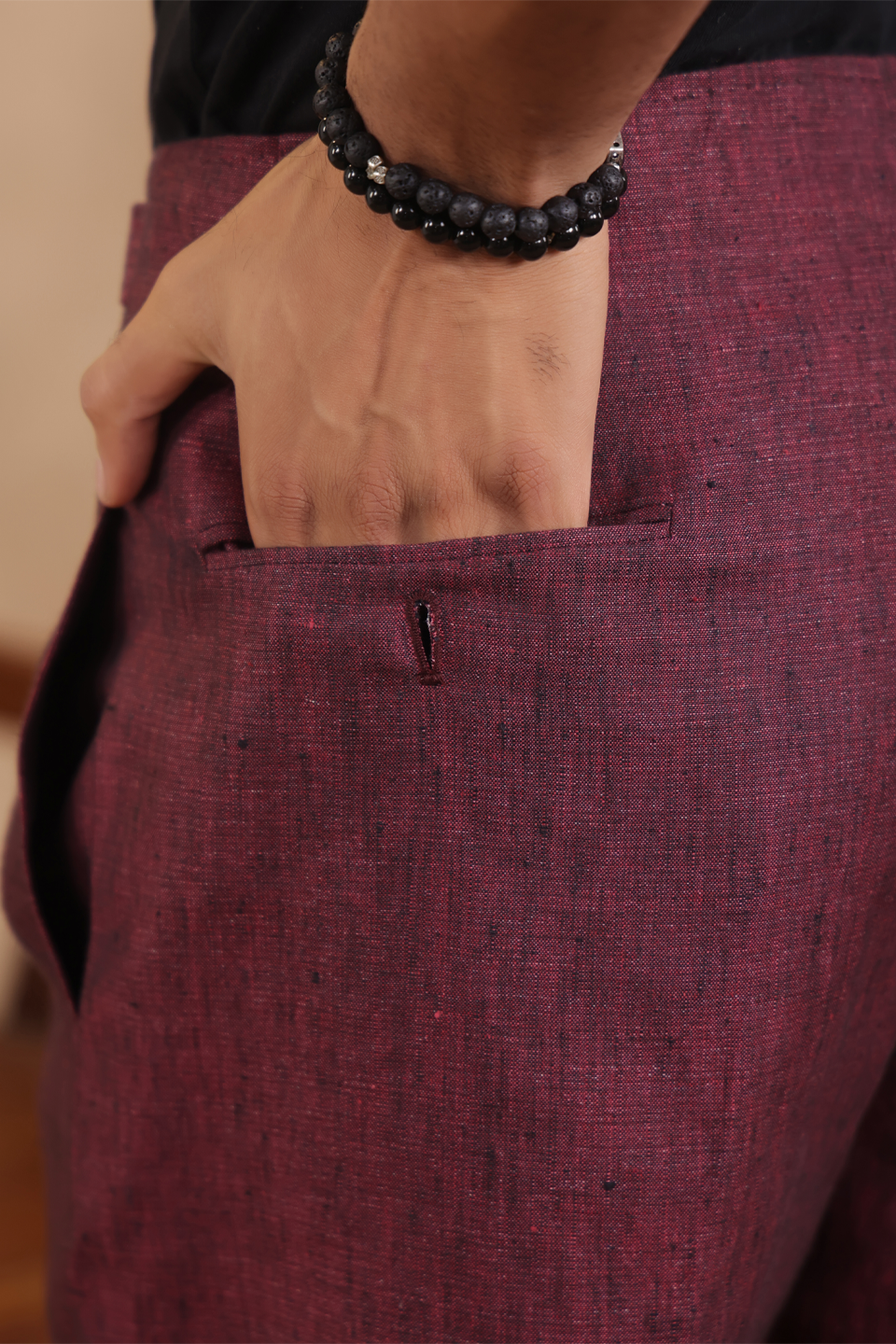 Wine Waist Button Linen Shorts