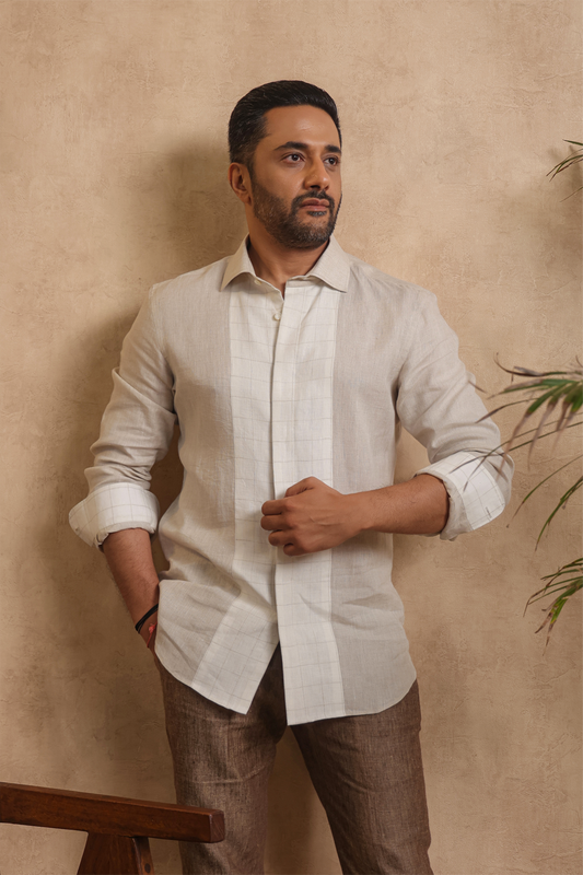 Full Sleeve Shirt With Checkered Striped Yokes