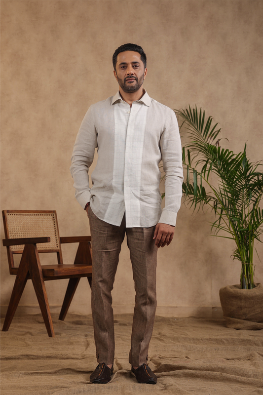 Full Sleeve Shirt With Checkered Striped Yokes