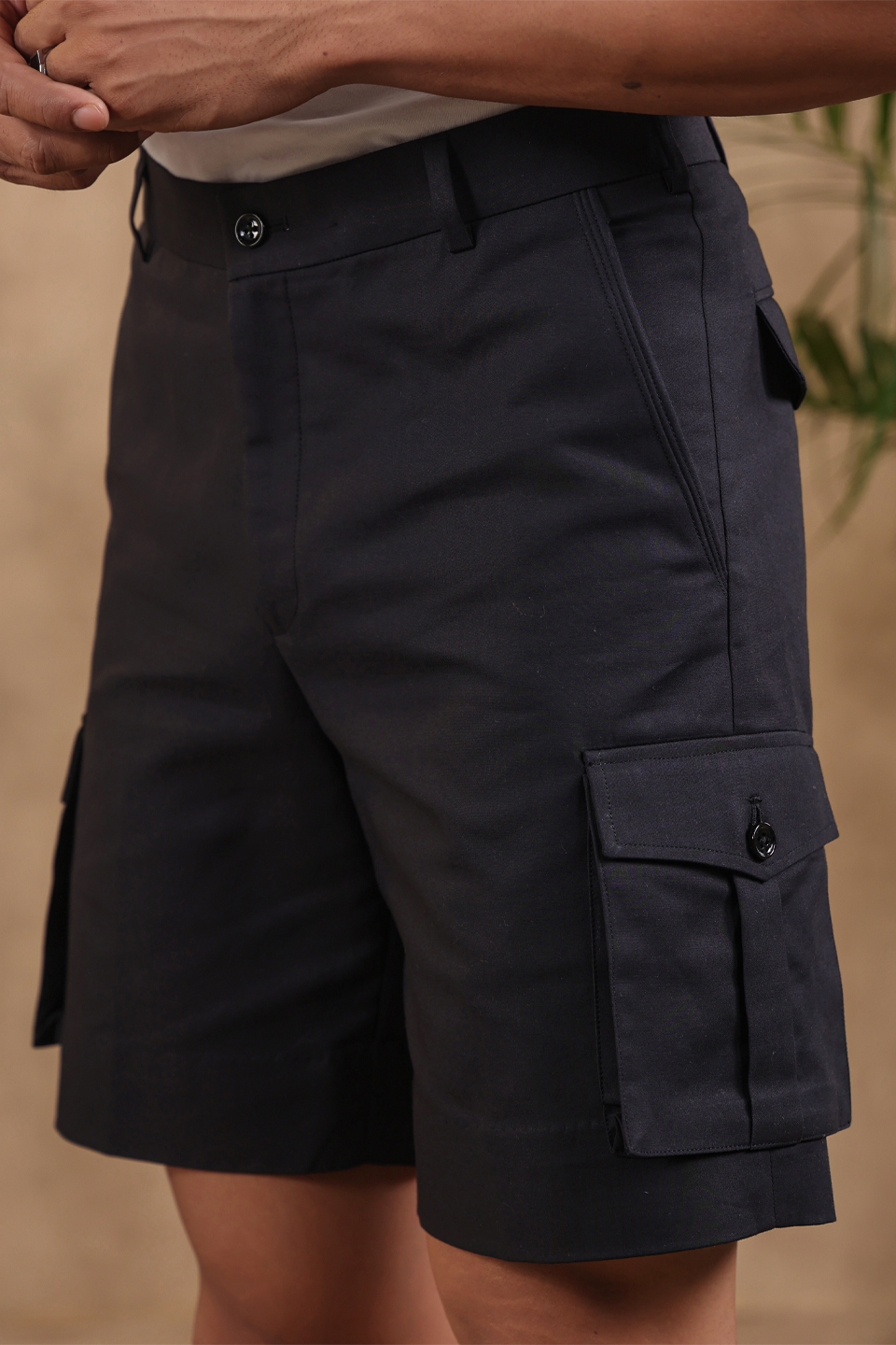 Black 6 Pocket Cargo Shorts