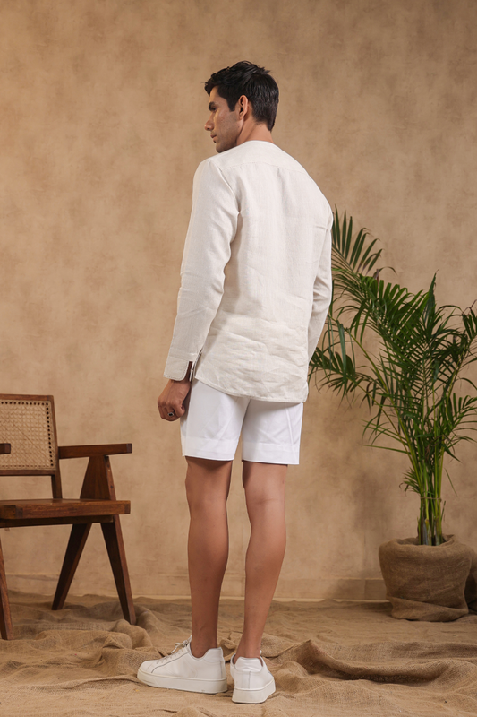 Full Sleeves Collarless Signature Kurta Shirt With Striped Yokes