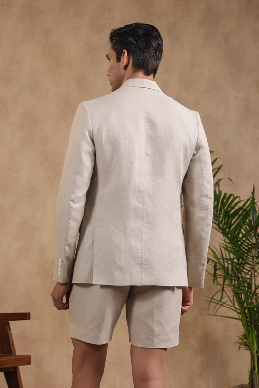 Beige Four Patch Pocket Half Lined Blazer