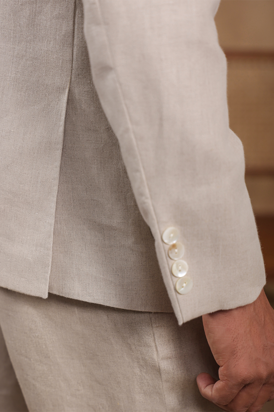 Beige Four Patch Pocket Half Lined Blazer