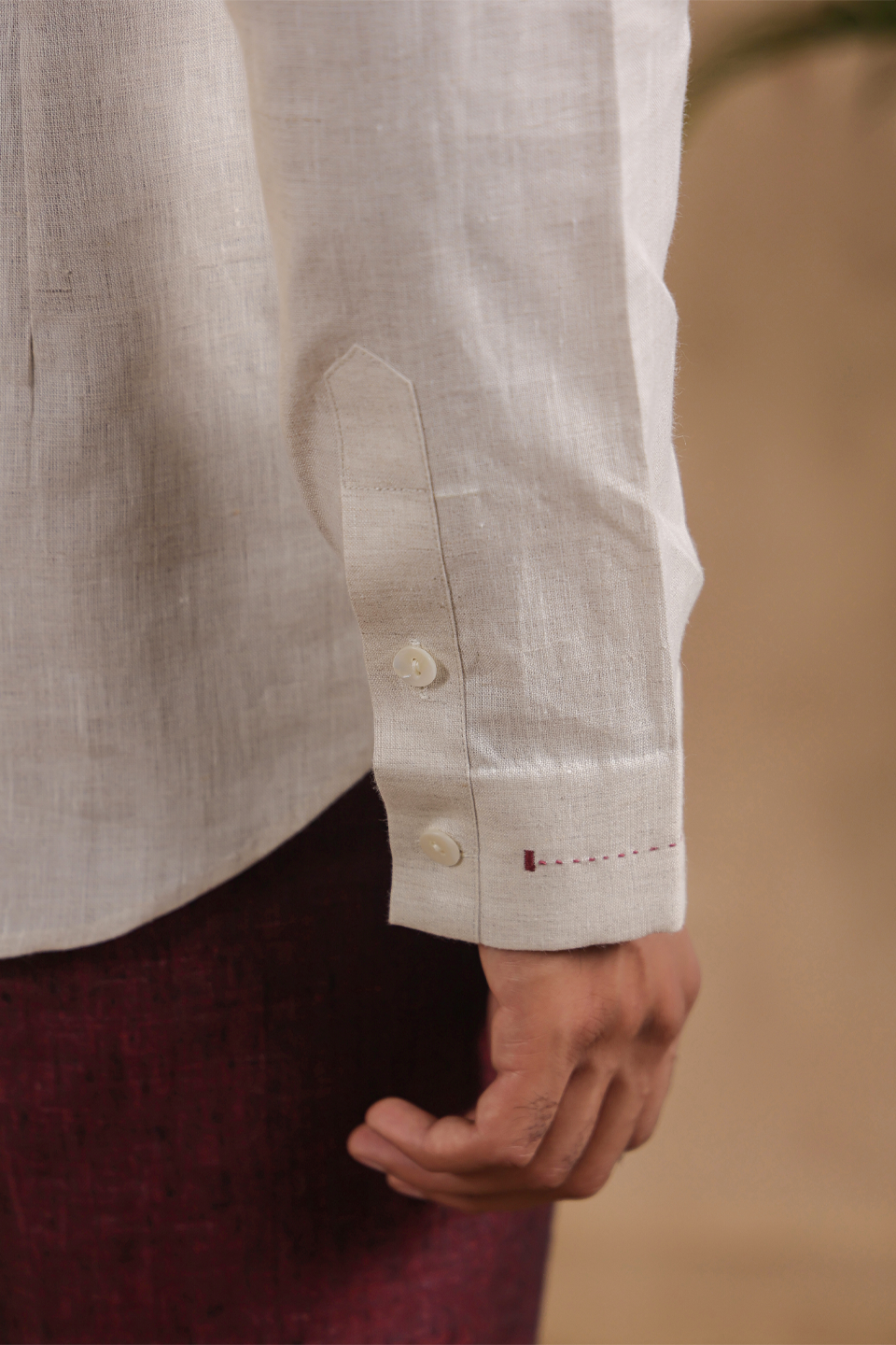 Full Sleeves Mandarin Collar Shirt With Stripe Yoke