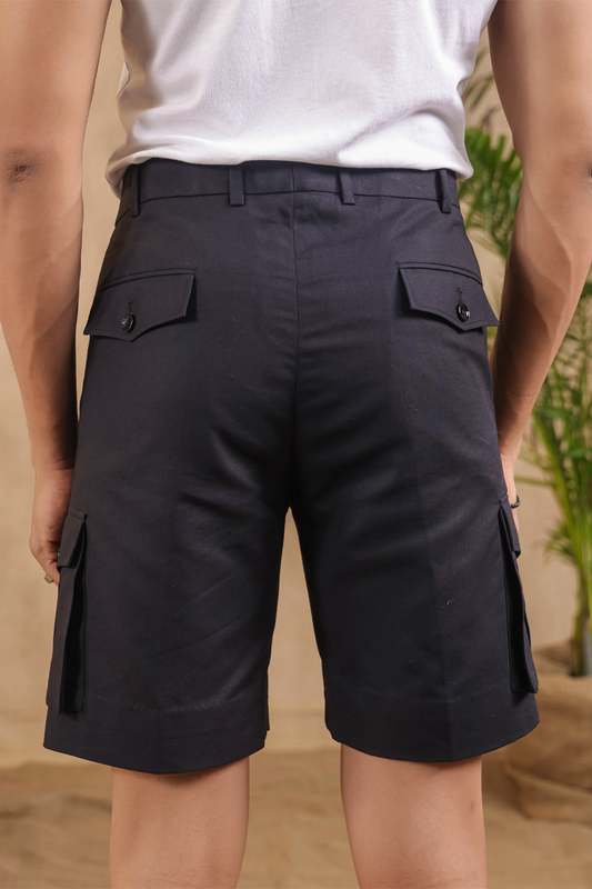Black 6 Pocket Cargo Shorts
