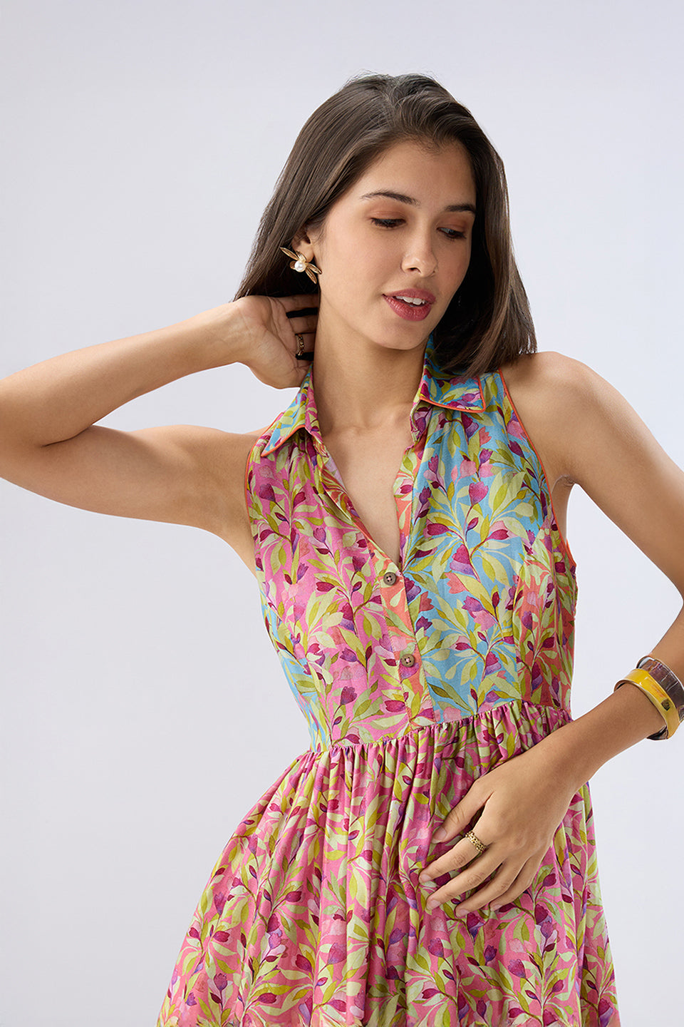 Multicolor Sleeveless Floral Short Dress