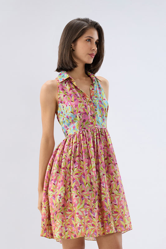 Multicolor Sleeveless Floral Short Dress