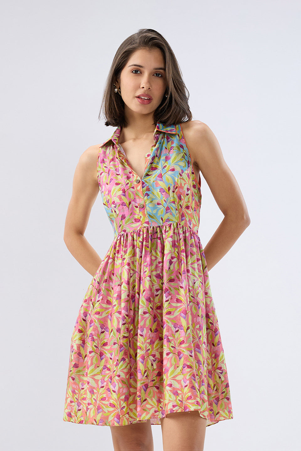 Multicolor Sleeveless Floral Short Dress