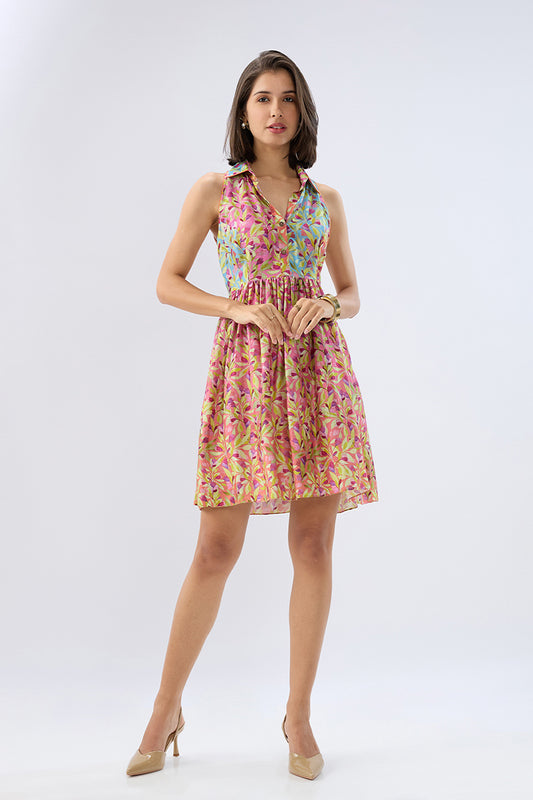 Multicolor Sleeveless Floral Short Dress