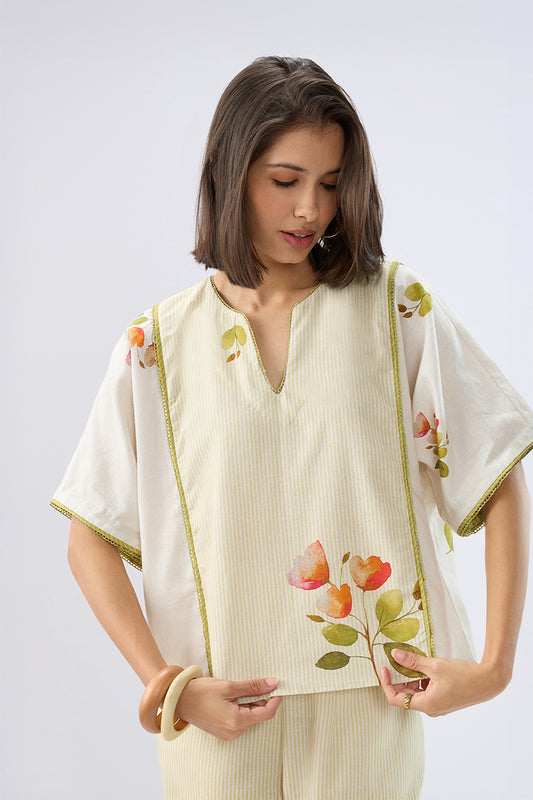 Oversized Green Striped Floral Co-ord Set