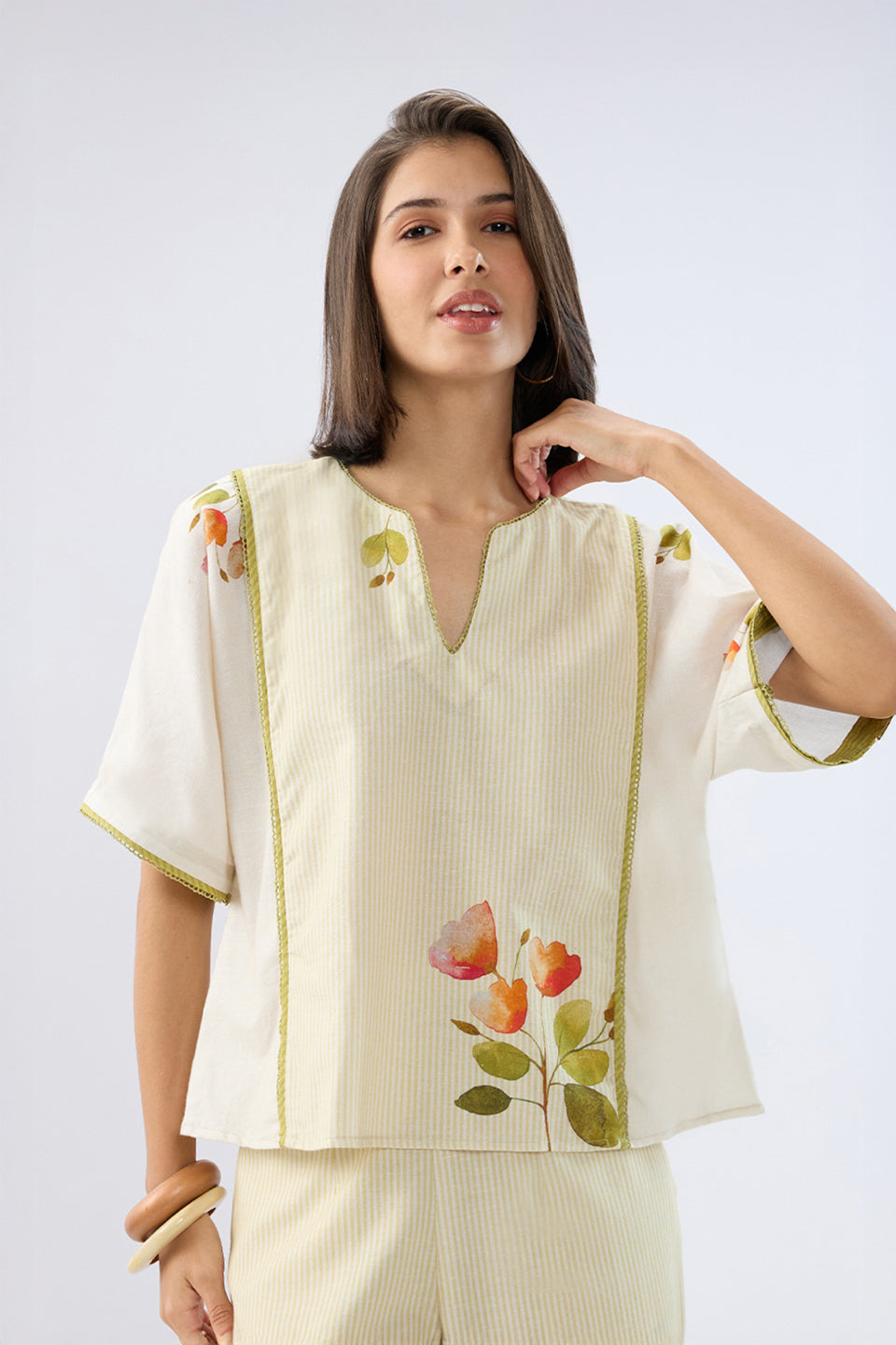 Oversized Green Striped Floral Co-ord Set