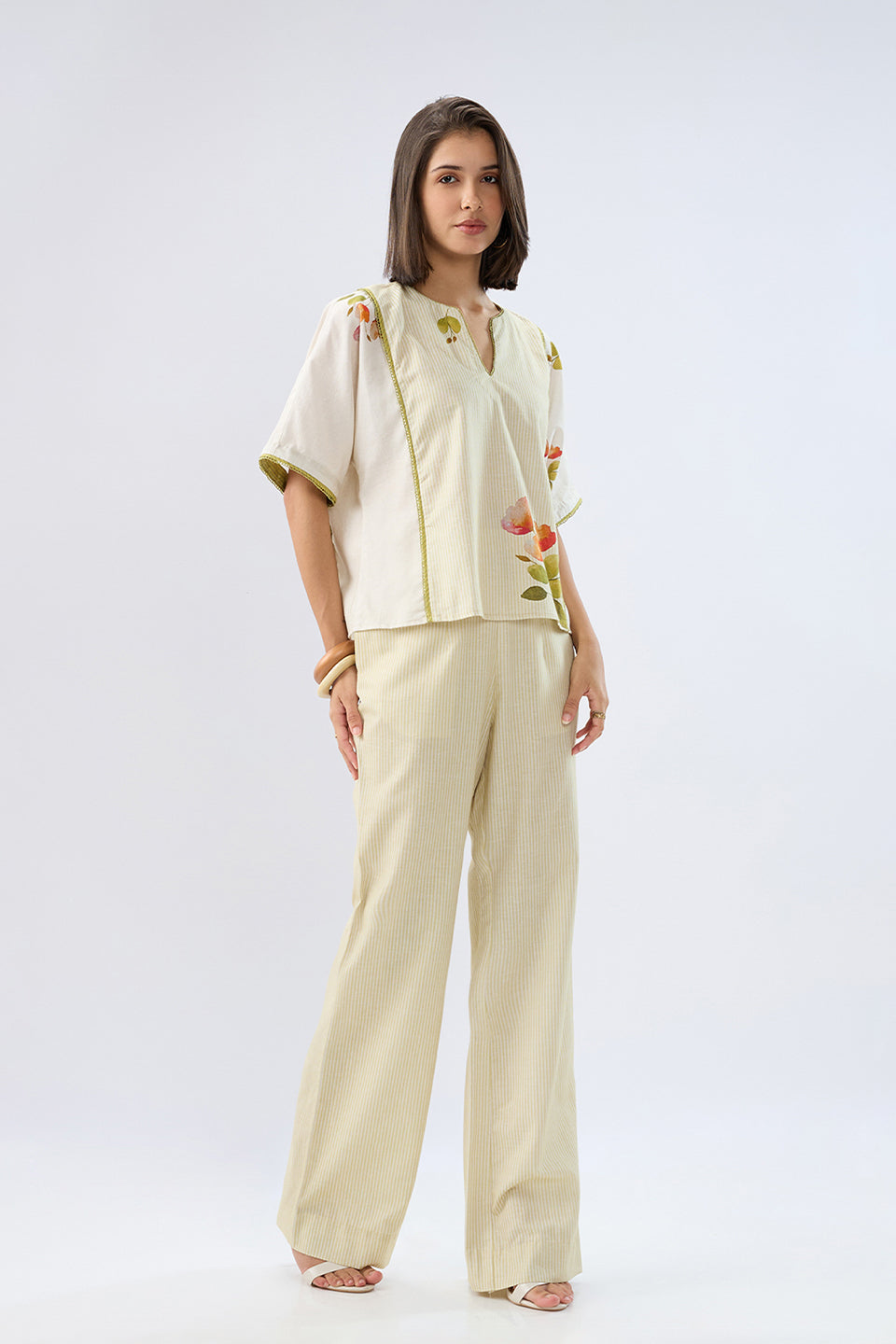 Oversized Green Striped Floral Co-ord Set