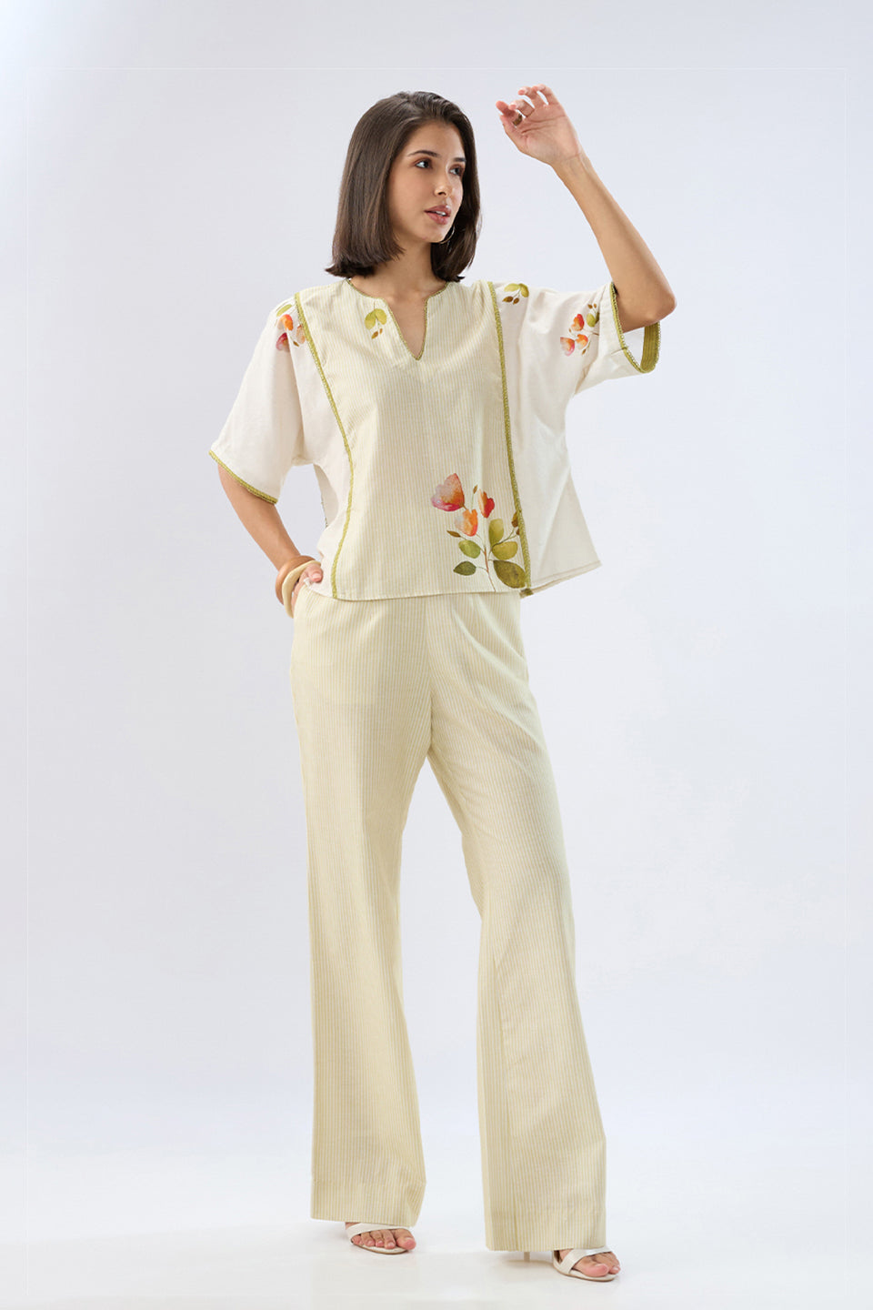 Oversized Green Striped Floral Co-ord Set