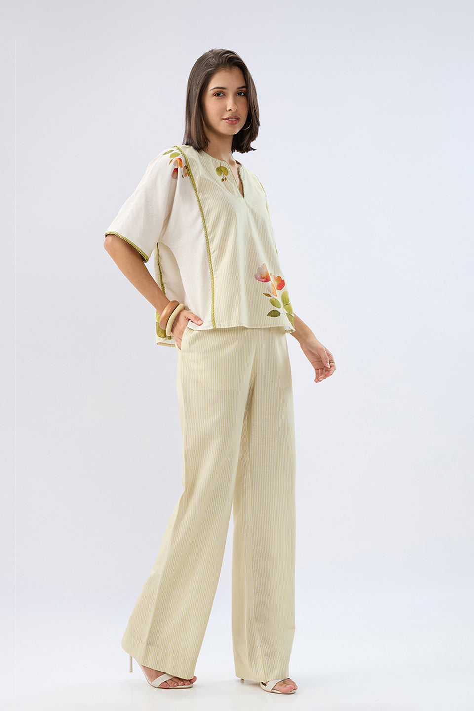 Oversized Green Striped Floral Co-ord Set