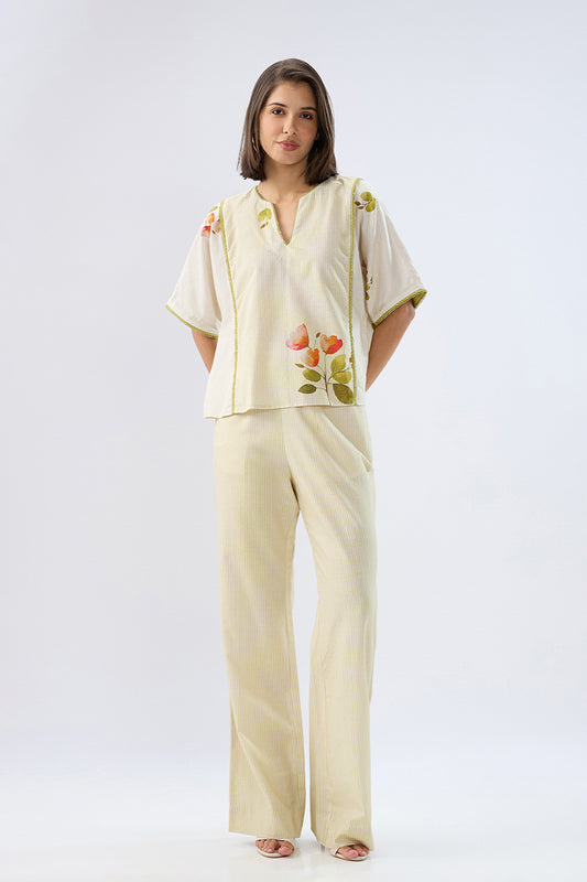 Oversized Green Striped Floral Co-ord Set