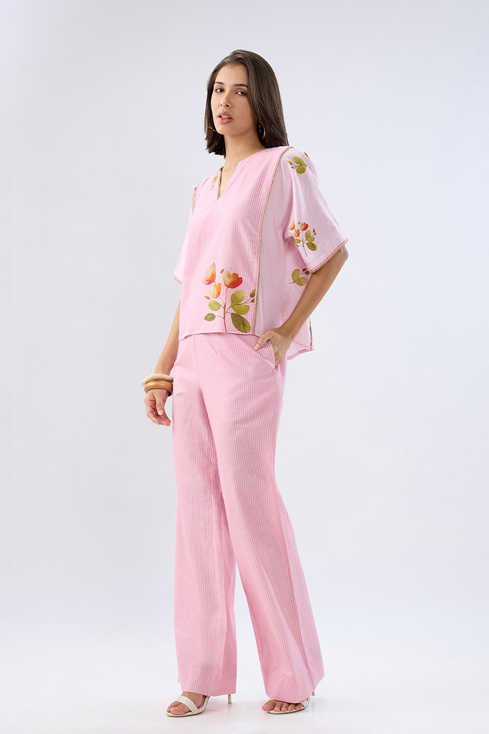 Oversized Pink Striped Floral Co-ord Set