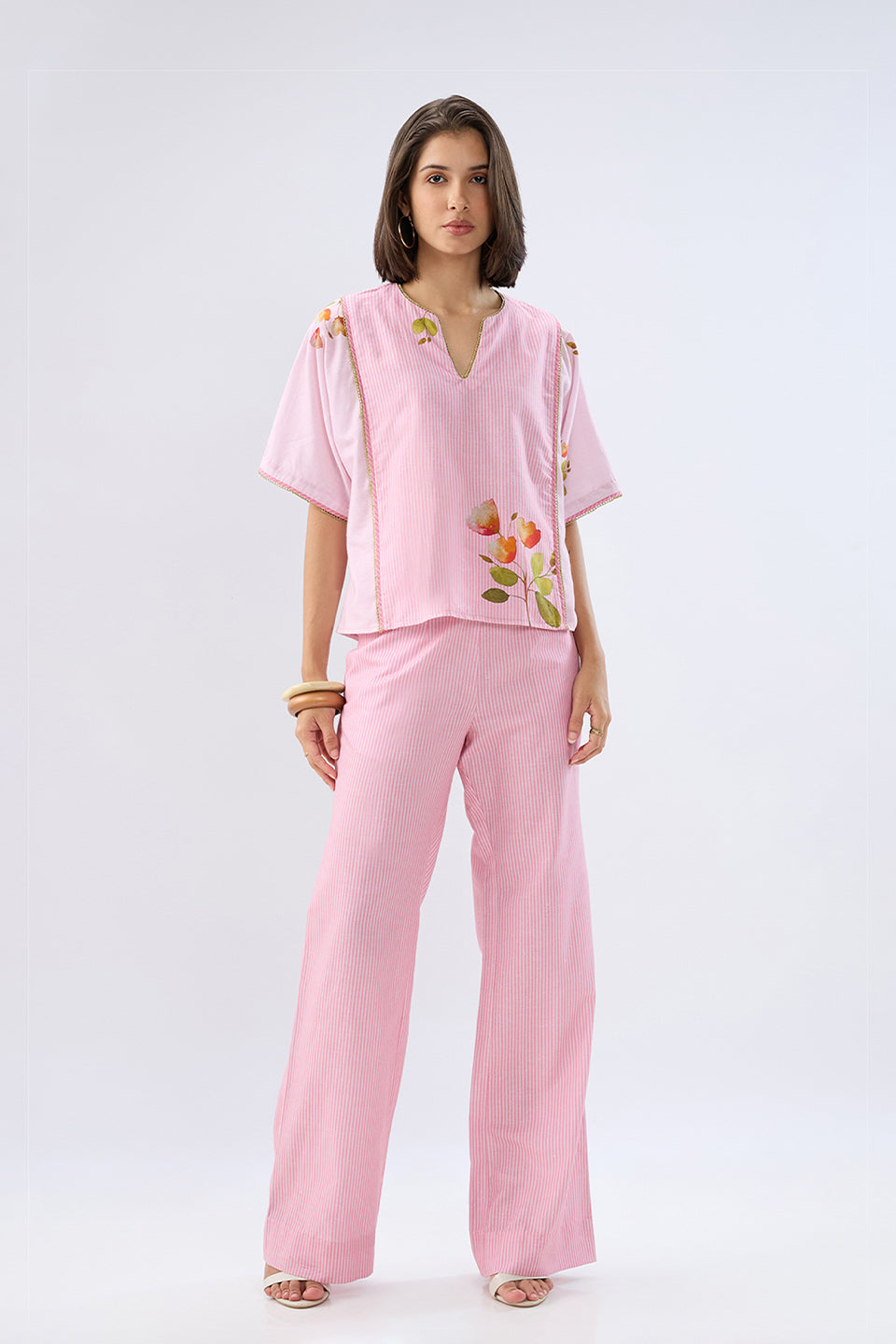 Oversized Pink Striped Floral Co-ord Set