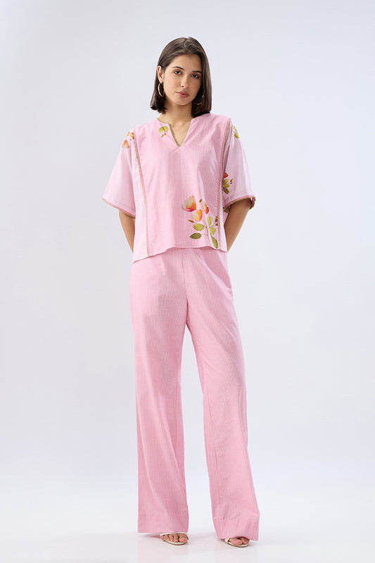 Oversized Pink Striped Floral Co-ord Set