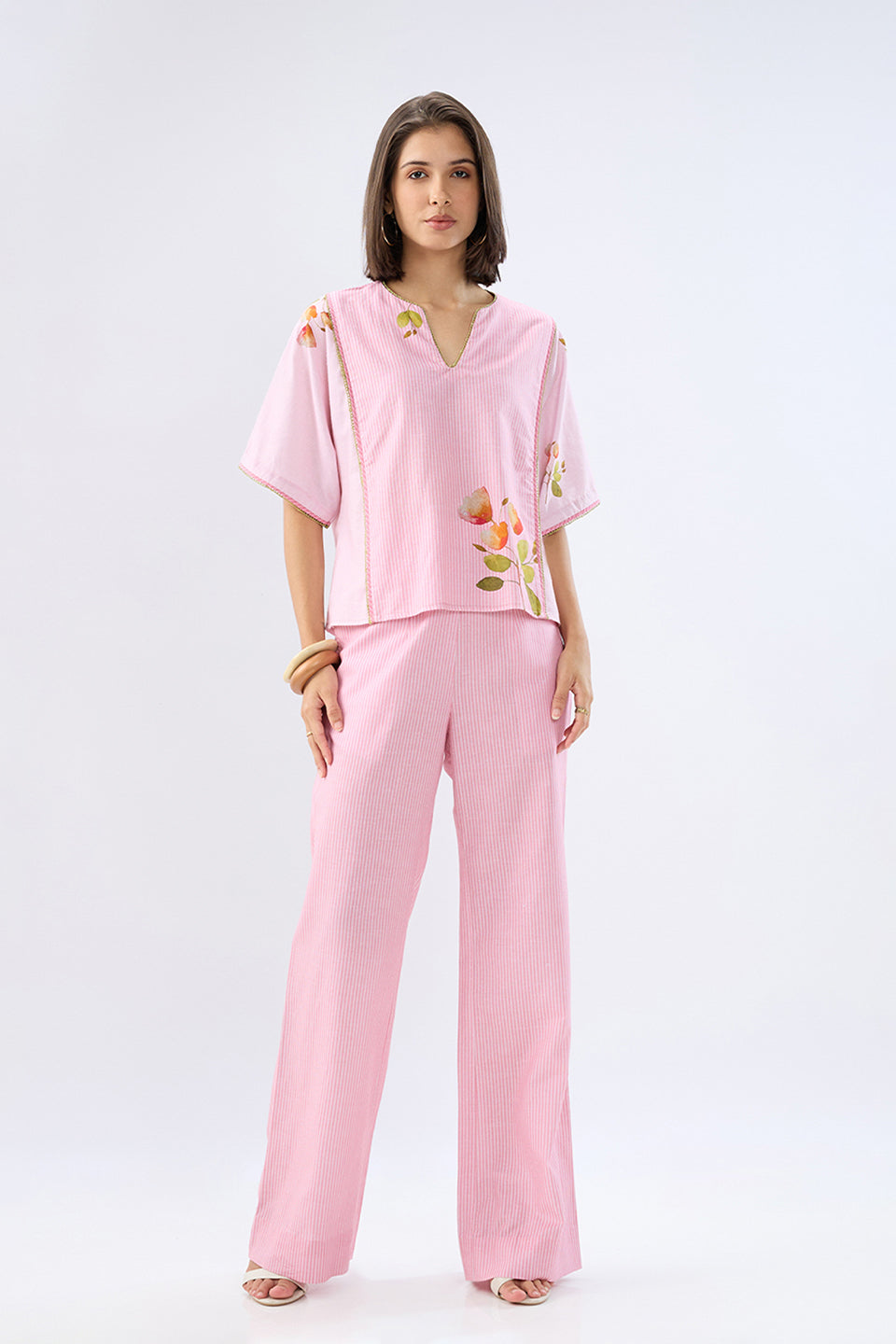 Oversized Pink Striped Floral Co-ord Set