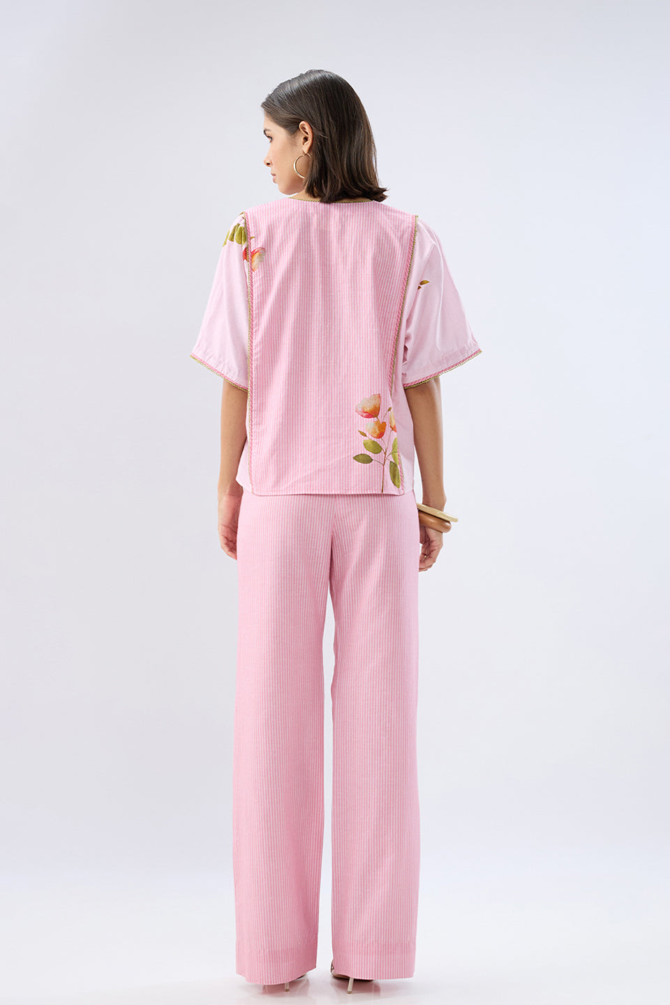 Oversized Pink Striped Floral Co-ord Set