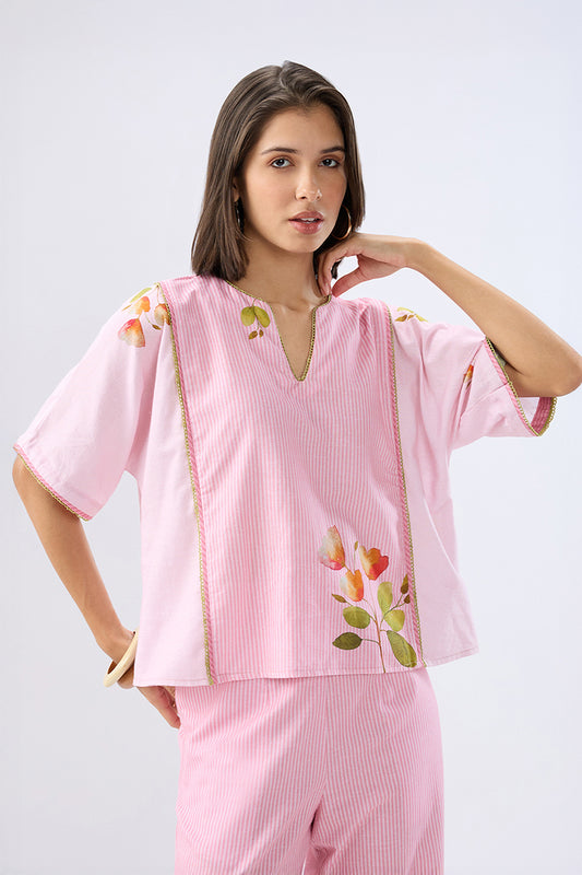 Oversized Pink Striped Floral Co-ord Set