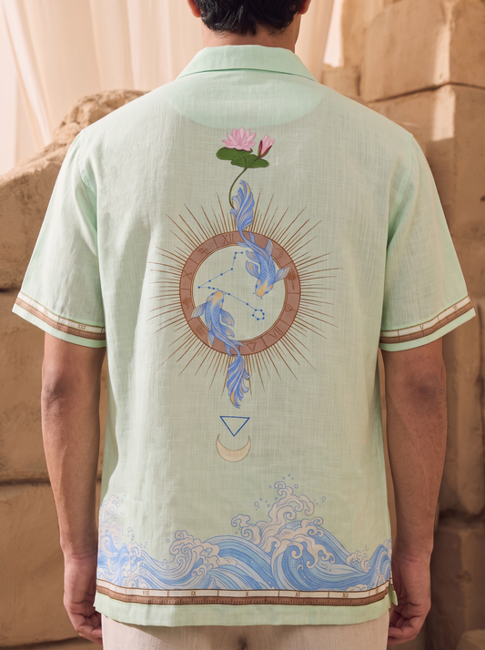 Green Pisces Cuban Collar Shirt