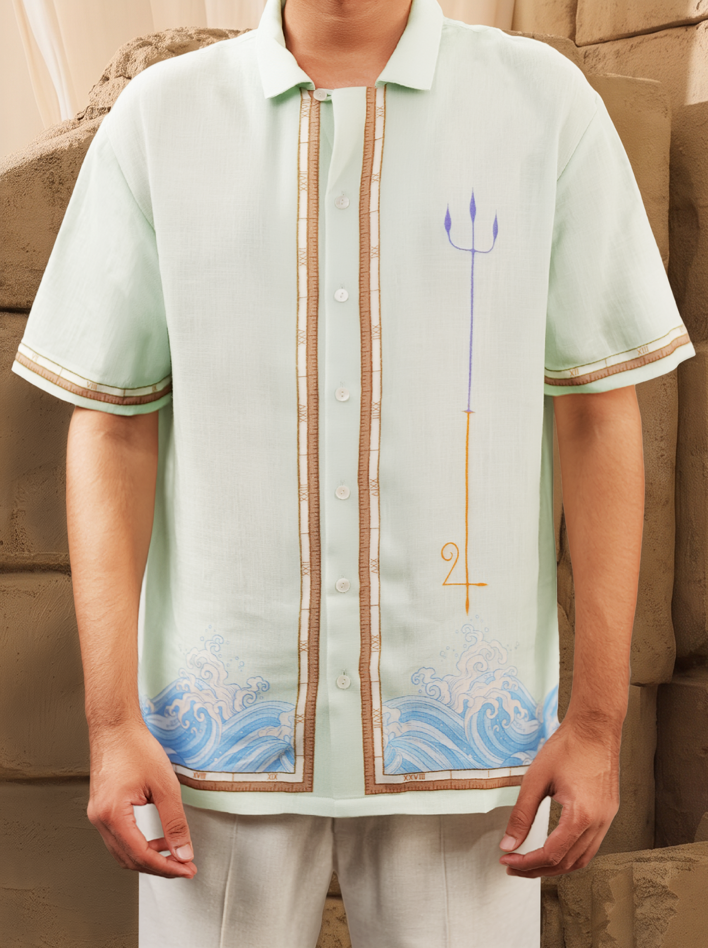 Green Pisces Cuban Collar Shirt