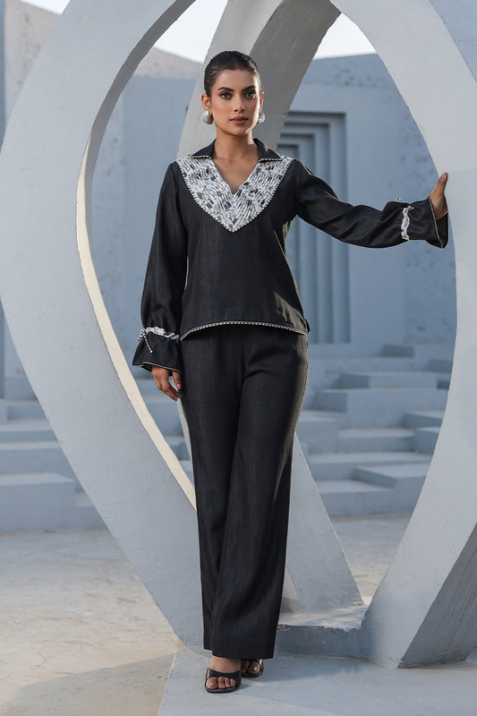 Azure Pintuck V Neck Co-ord Set