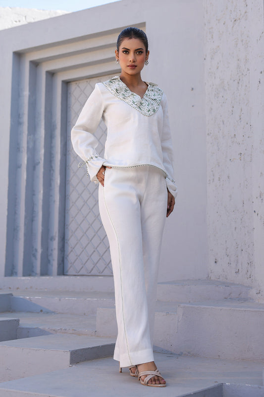 Azure Pintuck V Neck Co-ord Set