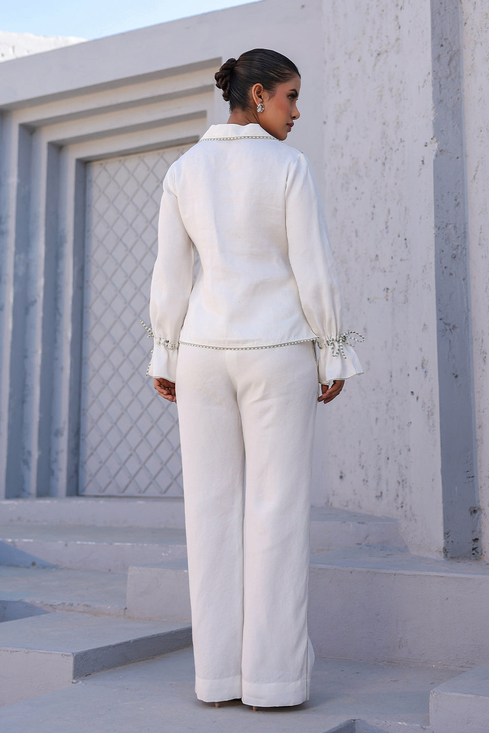 Azure Pintuck V Neck Co-ord Set
