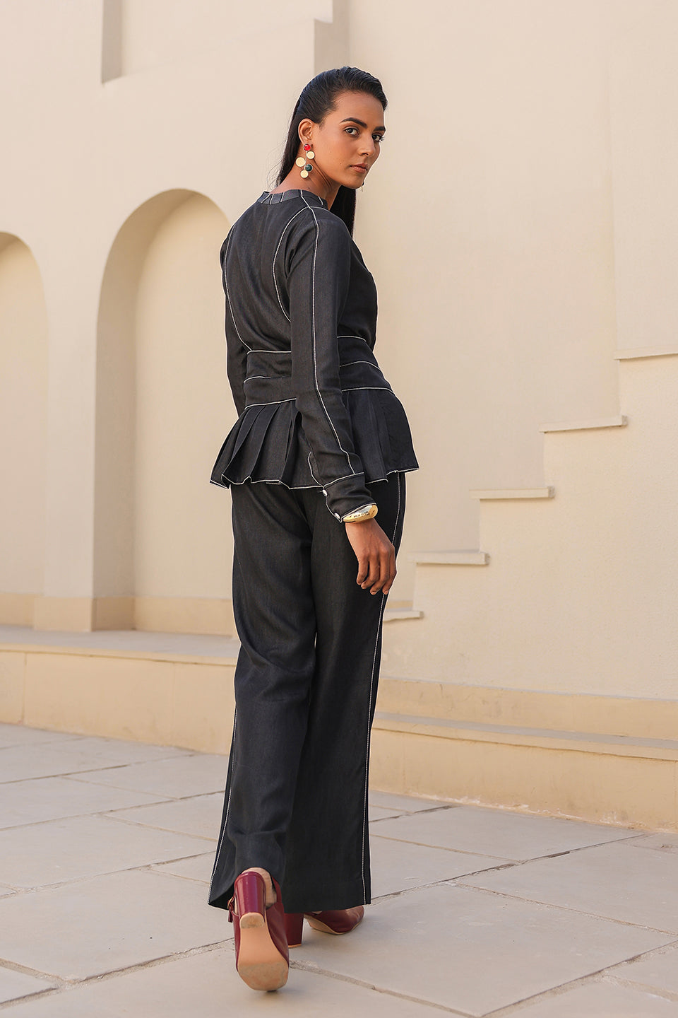 Azure Pleated Peplum Top