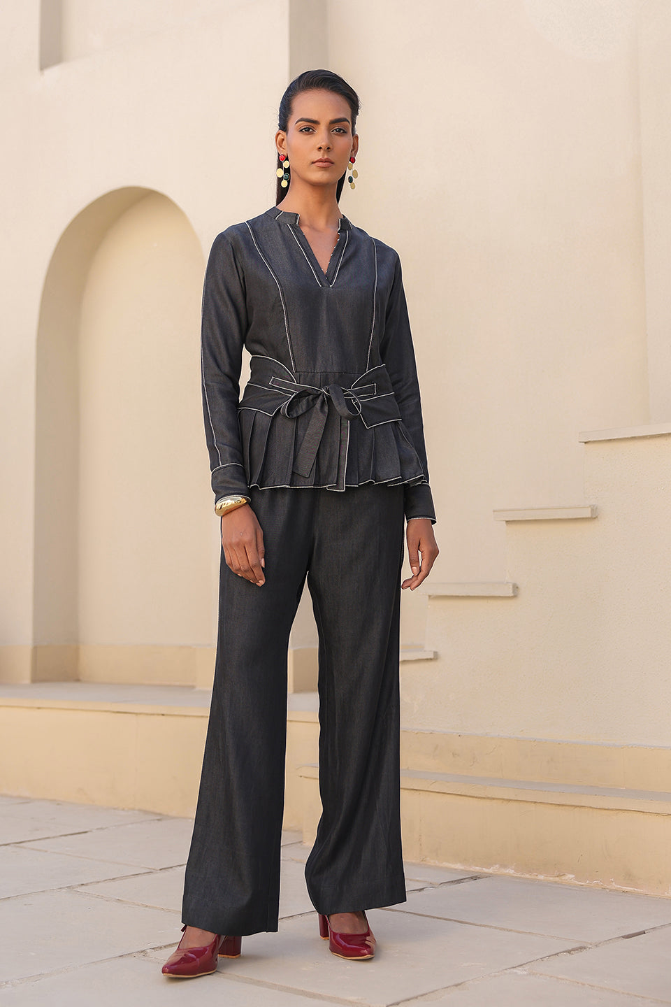 Azure Pleated Peplum Co-ord Set