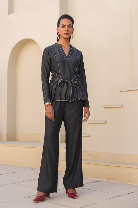 Azure Pleated Peplum Co-ord Set