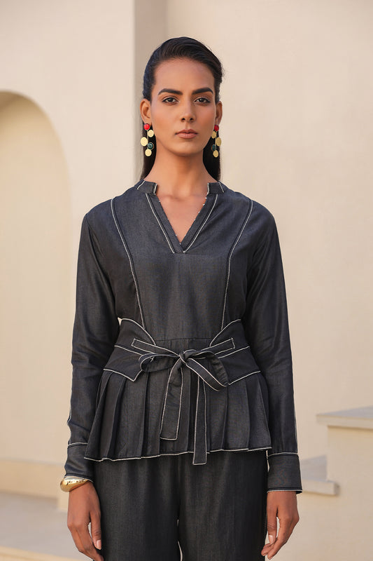 Azure Pleated Peplum Co-ord Set