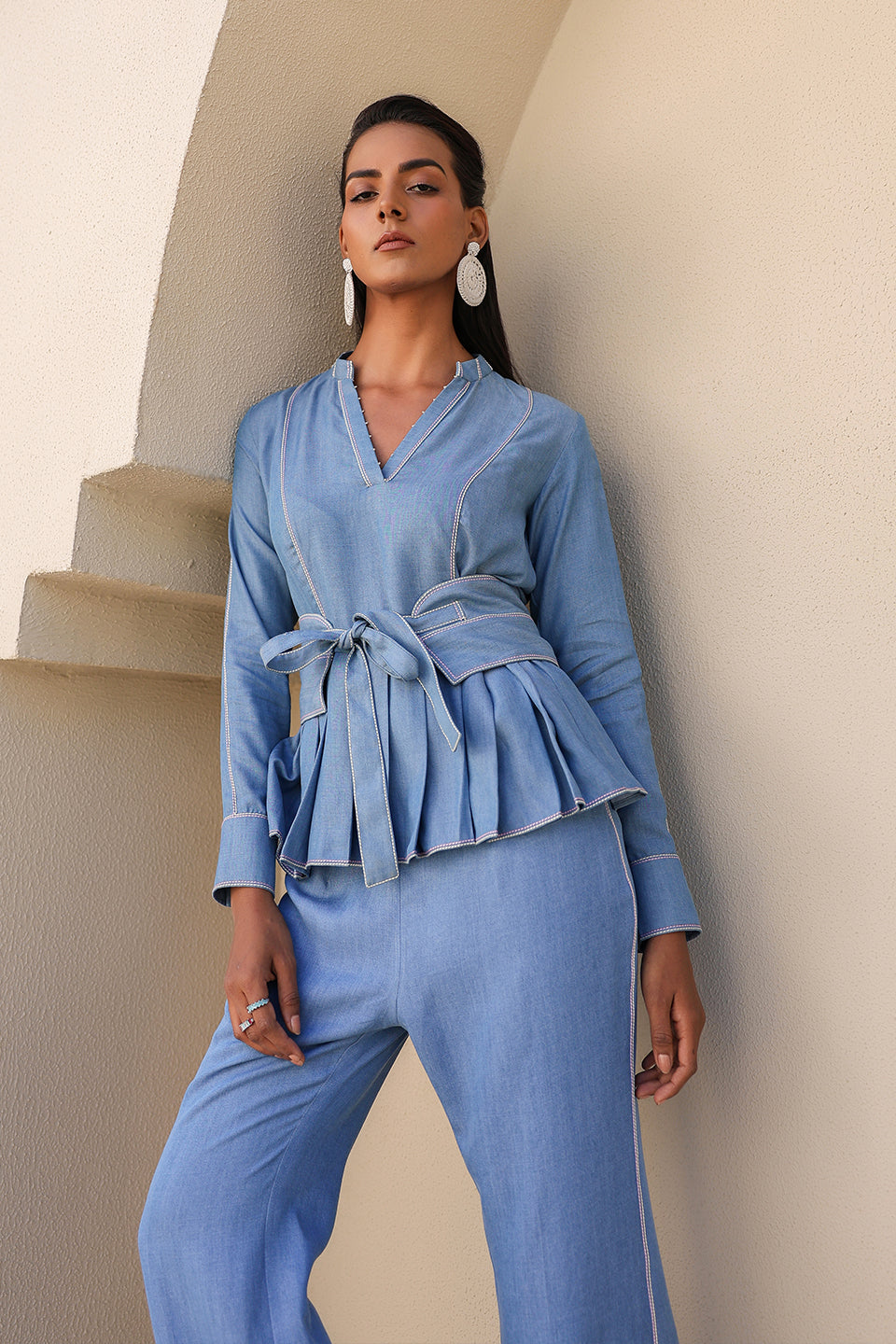 Azure Pleated Peplum Co-ord Set