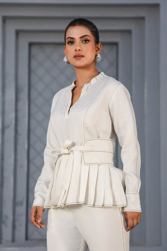 Azure Pleated Peplum Co-ord Set