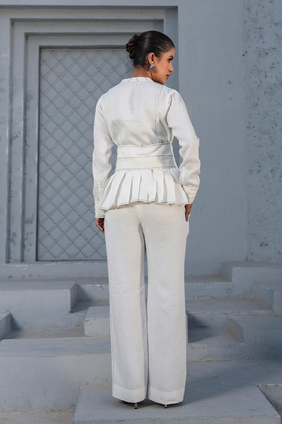 Azure Pleated Peplum Top