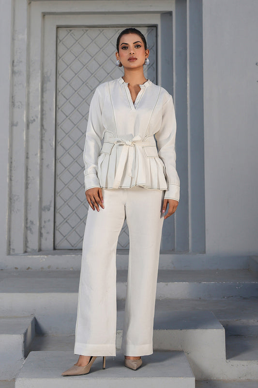 Azure Pleated Peplum Top