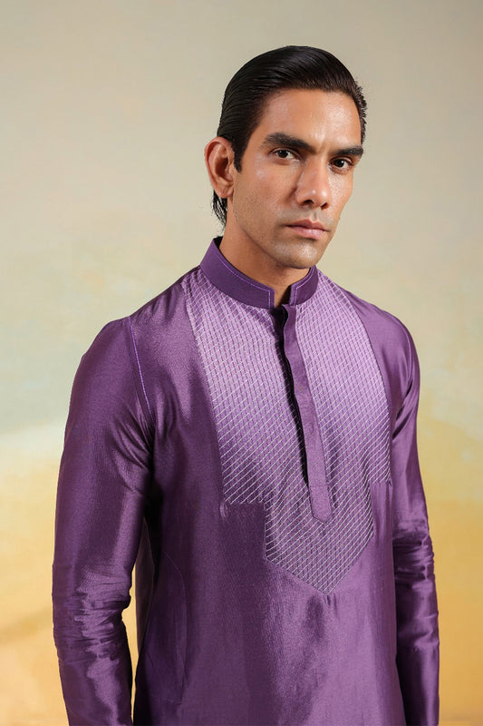 Purple Crosstitch Ombré Silk Kurta
